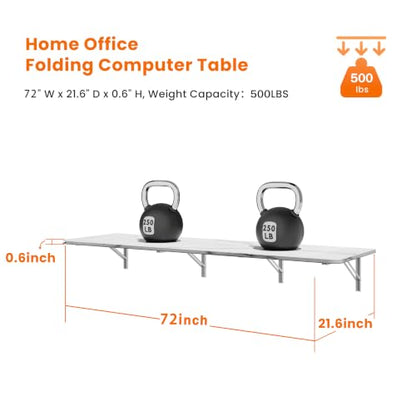 IAE Wall Mounted Folding Desk,Floating Computer Desk for Small Spaces,White | 72x22in engineered wood desktop with metal brackets, folds flat to save space in home office, apartment and laundry room - color: White, size: 72"*22"