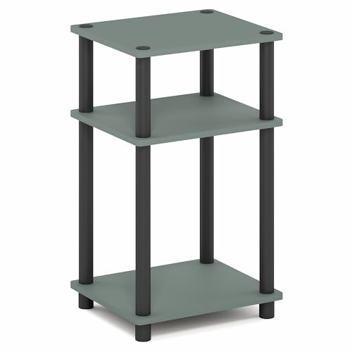 Furinno JUST Side Table, 3-Tier End Table, Open Shelves Night Stand, Bedside Table, Toolless Assembly, for Living Room, Bedroom, Bathroom, Sage Green - color: Sage Green/Black, size: 3-Tier, Round Pole, style: 1-Pack