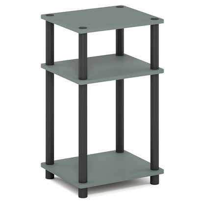 Furinno JUST Side Table, 3-Tier End Table, Open Shelves Night Stand, Bedside Table, Toolless Assembly, for Living Room, Bedroom, Bathroom, Sage Green - color: Sage Green/Black, size: 3-Tier, Round Pole, style: 1-Pack