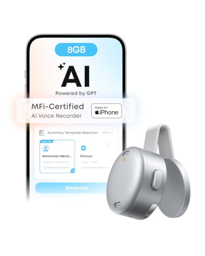 soundcore Work by Anker, Coin-Sized AI Voice Recorder, 8GB, MFi Certified | AI Note Taker for Meetings, AI Transcription and Summarization, Cross-Meeting Summary, MFi-Certified - color: White, size: 8GB