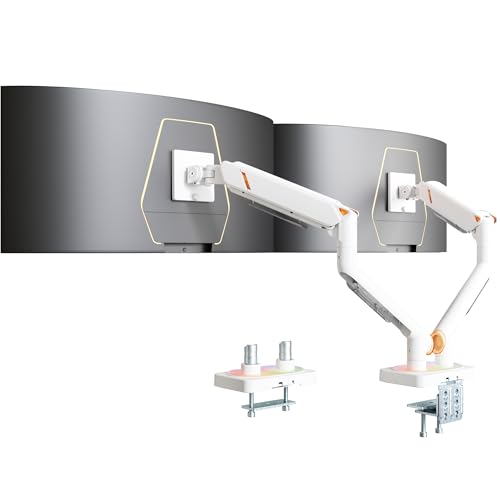 ARES WING 17-45 Inch Dual Monitor Arm Monitor Mount with RGB, White | Heavy Duty Mechanical Spring Monitor Stand Adjustable Arms Holds up to 44lbs, 75/100 VESA Mount with Clamp/Grommet Base - color: White, style: With RGB