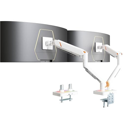 ARES WING 17-45 Inch Dual Monitor Arm Monitor Mount with RGB, White | Heavy Duty Mechanical Spring Monitor Stand Adjustable Arms Holds up to 44lbs, 75/100 VESA Mount with Clamp/Grommet Base - color: White, style: With RGB