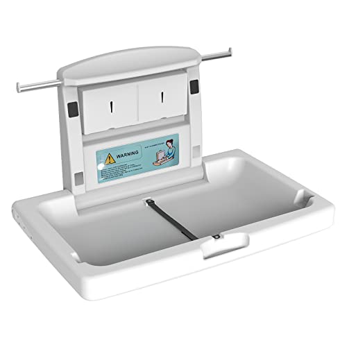Commercial Baby Changing Station Wall Mounted, Horizontal Fold-Down Baby Changing Table, Heavy Duty 200lb Capacity, Space Saving Diaper Changing Station for Restroom & Public Facilities