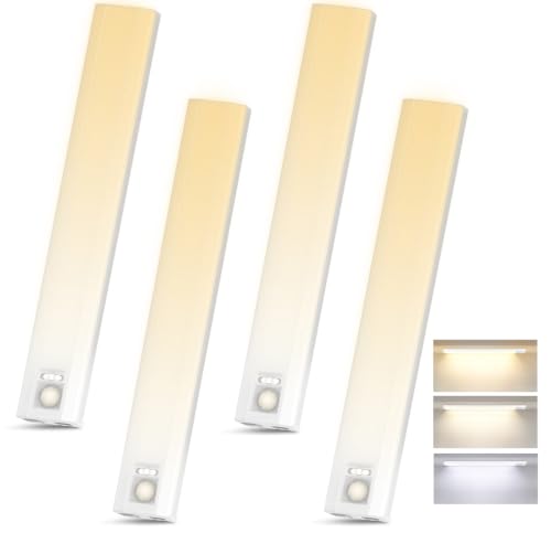 4-Pack 10 Inch Wireless Under Cabinet Lighting, 3 Color Motion Sensor Light - color: White | 3CCT