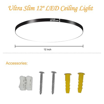 LED Flush Mount Ceiling Light 12 Inch 36W, 3000K-6500K Super Bright LED Ceiling Lights for Bedroom Living Room Kitchen Office, Easy Install, Ultra Thin Round White Black Modern Ceiling Light Fixtures - color: 12 inch Ceiling Light Kit