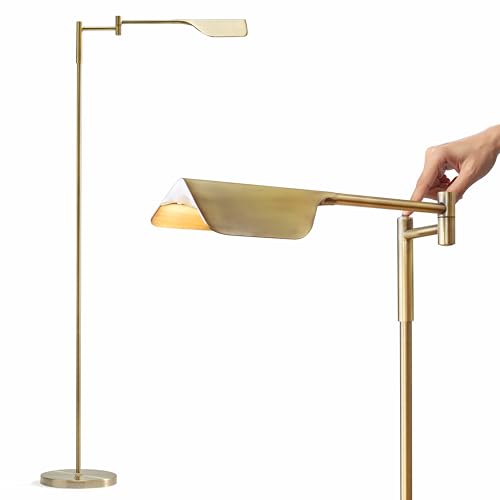 Brightech Leaf Pharmacy LED Reading Lamp, Dimmable Floor Lamp with Easy Rotation over Chair or Desk for Living Rooms & Offices, Adjustable Standing Tall Lamp, For Sewing & Crafts, Antique Brass (Gold) - color: Gold