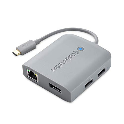 Cable Matters USB C Hub DisplayPort, 4K@60Hz, 60W Host Charging, Gray | 100Mbps Ethernet, 2x USB, Compatible with Thunderbolt 4/Thunderbolt 3 Ports, MacBook Pro - color: Gray