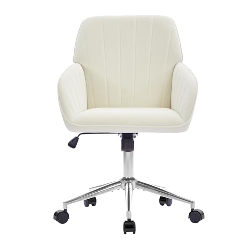 YITAI Velvet Office Desk Chair with Wheels and Silver Base,Modern Height Adjustable 360 Degree Swivel Upholstered Vanity Chairs with Arms for Living Room Bedroom, Study,White - color: Silver White
