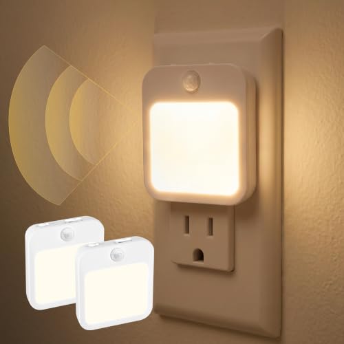 Plug-in Night Light with Motion Sensor, Dusk-to-Dawn Light Sensor, Stepless Dimming LED Night Lights for Bedroom, Hallway, Bathroom, Kids Room, Energy Efficient, 2-Pack - color: Warm White