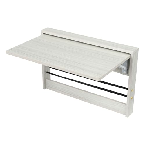Folding Wall Desk,Space Saving Folding Table,Wall Mounted Drop-Leaf Desk,Floating Computer Table Writing Workstation,Fold Down Laptop Desk,Corner Floating Desk (Light Gray-Rounded Edge, 24.8x16.3) - color: Light Gray-rounded Edge, size: 24.8x16.3"