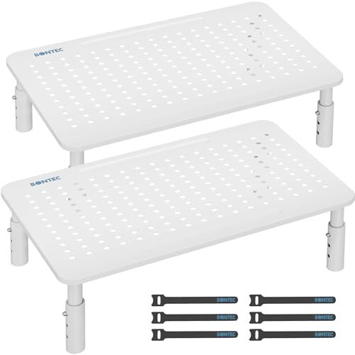 BONTEC 2 Pack Adjustable Monitor Stand Riser with Drawer, Supports 44lbs - color: Basic Model - White, size: 2 Pack