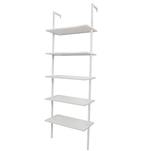 Ladder Bookshelf, 5-Tier Wood Ladder Bookcase with Metal Frame Shelf Open Bookcase Freestanding Bathroom Storage Rack Plant Stand for Living Room, Bedroom, Office, Easy Assembl (White2) - color: White2