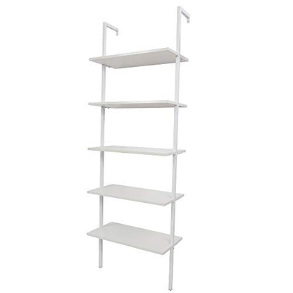 Ladder Bookshelf, 5-Tier Wood Ladder Bookcase with Metal Frame Shelf Open Bookcase Freestanding Bathroom Storage Rack Plant Stand for Living Room, Bedroom, Office, Easy Assembl (White2) - color: White2
