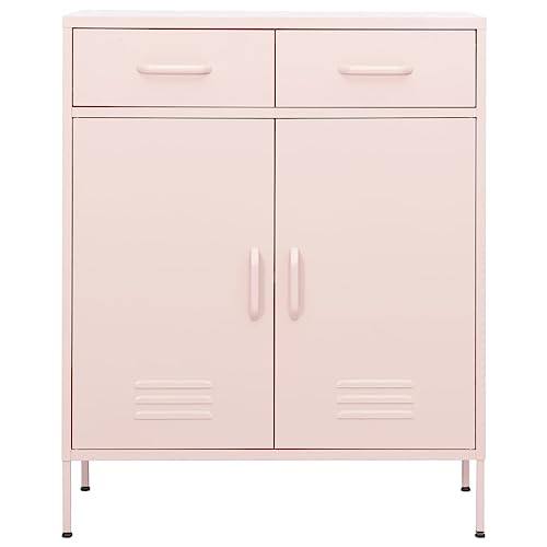 Pink Steel Storage Cabinet, 2-Door Metal Organizer with Adjustable Shelves for Living Room Bedroom Office, Modern Matte Finish Utility Locker, 31.5 x 13.8 x 40.0 Inches - color: Pink
