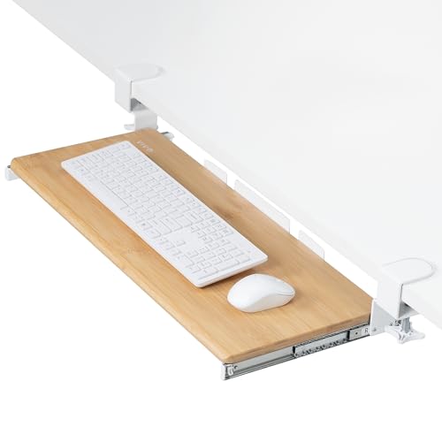 VIVO Real Bamboo Large 27 x 11 in Under Desk Keyboard Tray, MOUNT-KB05O | Keyboard Tray for Typing, Slide Out Platform, Extra Sturdy C-Clamp Mount System, Computer Drawer, Black Frame - color: Bamboo, size: 27 inch
