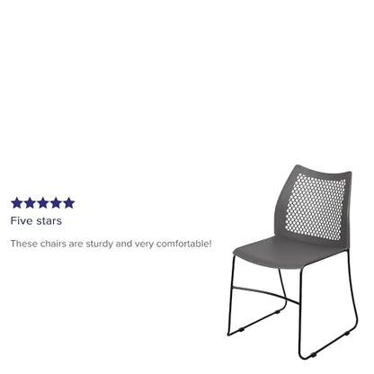 Flash Furniture Hercules Series Contoured Lobby Chairs with Air-Vent Honeycomb Backs, Ergonomic Stacking Chairs for Offices, Set of 5, Gray | Sled Base, Powder Coated, 661 LBS. Weight Capacity - color: Grey, size: Set of 5