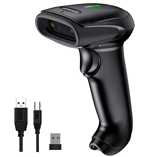 2D Wireless Barcode Scanner,Symcode Datamatrix PDF417 QR Code Handheld Reader for Screen and Printed Bar Code Scan, Works with Windows Mac and Linux PC POS - size: 2D QR Wireless2.4G Black