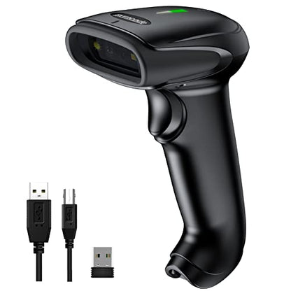 2D Wireless Barcode Scanner,Symcode Datamatrix PDF417 QR Code Handheld Reader for Screen and Printed Bar Code Scan, Works with Windows Mac and Linux PC POS - size: 2D QR Wireless2.4G Black