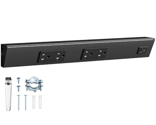 16 in Under Cabinet Outlet Strip Hardwired, 20 Amp Power Strip | 2 Standard TR Outlets with USB-A & USB-C, Modular Extension System (No Cutting), Aluminum Housing, 125V, Black, ETL Listed - color: Black, size: 1 Pack