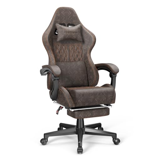 Vintage PU Leather Gaming Chair, High Back Gamer Chair with Massage, Ergonomic Computer Office Chair with Footrest for Adults, Racing Style Reclining Video Game Chair Chestnut Brown - color: Chestnut Brown