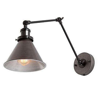 LNC Swing Arm Wall Lamp Adjustable Hardwired or Plug-in Sconces Lighting, (Brushed Dark Silver) A03466-A - color: White