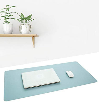 SUJAYU Dual Sided PU Leather Desk Pad, Mouse Pad, Office Desk Mat, Non-Slip Laptop Desk Pad, Waterproof Desk Writing Pad for Office and Home (23.6" x 11.8", Light Blue+Sliver) - color: Light Blue+sliver, size: 11.8" x 23.6"