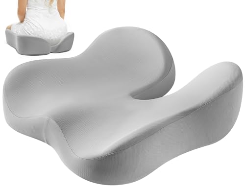 Dreamer Car Seat Cushion for Tailbone & Sciatica Pain Relief | Certified & Ergonomist-Designed,Tapered Front Edge Reduces Thigh Pressure,Wide Memory Foam for Office Chair, Car, Wheelchair - color: Light Gray