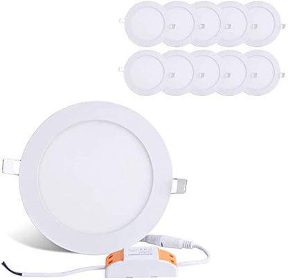 12W 6-inch Ultra-Thin Round LED Recessed Ceiling Panel Down Light with Driver, 1,000 Lumens, 80W Incandescent Equivalent, Home, Office, Commercial Lighting - Pack of 10, 5000K Daylight - color: 5000K - Daylight