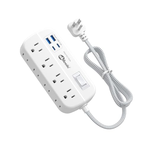 Power Strip with USB, 5Ft Travel Power Strip Surge Protector with 8 Outlets 4 USB(3.4A/17W) Charging Station, 13A/1625W 3 Prong Small Extension Cord Outlet Splitter, Wall Mount for Travel Office Dorm - size: 5 FT, style: 8AC+2U2C