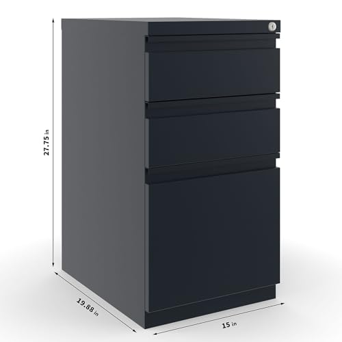 Staples 3-Drawer Vertical File Cabinet, Letter Size Documents, Lockable, 19.88" D x 15" W x 27.75" H, Black - color: Black, size: 1 Pack, style: 20'' Depth