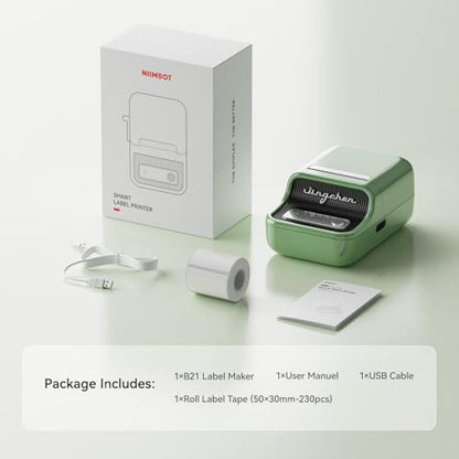 NIIMBOT B21 Pro 300 DPI Bluetooth Label Maker with Tape, Green - color: Green