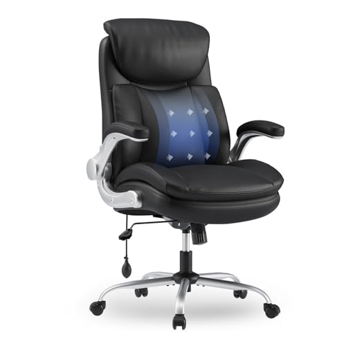 MALOL Office Chair Big and Tall- High Back Executive Office Chair- Ergonomic Home Computer Desk Chair with Padded Flip-up Arms, Adjustable Lumbar Support, Wide & Thick Seat for Adult-Black - color: Black