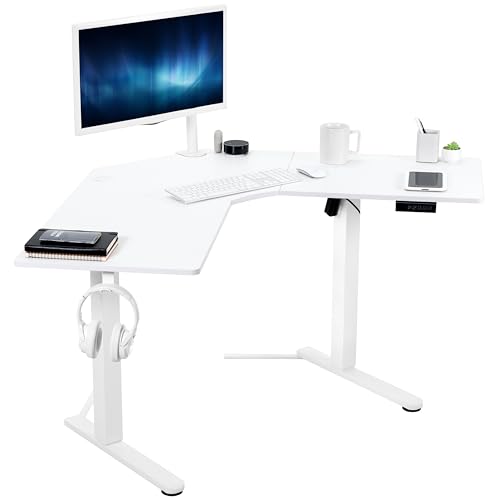VIVO White 47 x 47 in Corner Standing Desk, DESK-E1L94W | Electric, Holds 154 lbs, L-Shaped Table, Sit Stand, Height Adjustable, Memory Presets, Home Office, White Frame - color: White, size: 47" x 47"