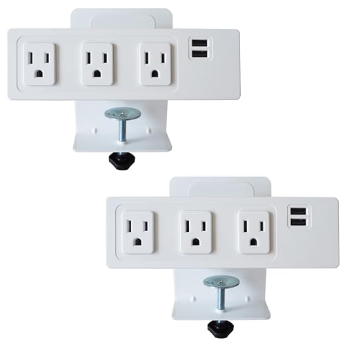 Electriduct Desk Clamp Power Strip - 3 AC Outlets and 3.1 Amp USB Charging Ports Tabletop Edge Mount Charging Station, UL Listed, 8FT Extension Cord, White, 2-Pack - color: White, size: 2 Units