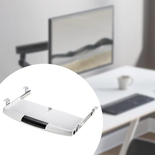 Keyboard Tray Under Desk Sliding Keyboard Drawer Tray Pull Out Silent Slide Rail Computer Drawer for Home Office Workstations, White