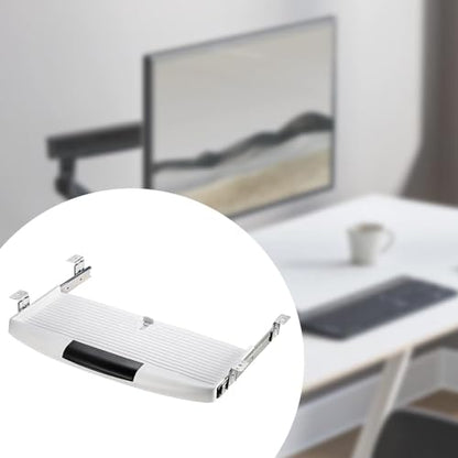 Keyboard Tray Under Desk Sliding Keyboard Drawer Tray Pull Out Silent Slide Rail Computer Drawer for Home Office Workstations, White