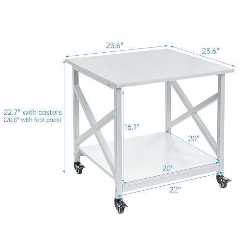 Fannova White 3D Printer Stand, Large Printer Table with Storage Shelf | 23.6"x23.6"x22.6", Home Office 2 Tier Rolling Printer Cart with Heavy Duty Industrial Wheels - All 4 Lock, Mini Fridge Stand - color: White