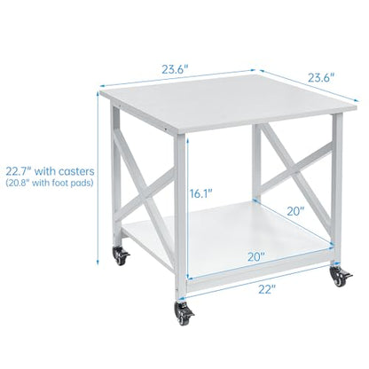 Fannova White 3D Printer Stand, Large Printer Table with Storage Shelf | 23.6"x23.6"x22.6", Home Office 2 Tier Rolling Printer Cart with Heavy Duty Industrial Wheels - All 4 Lock, Mini Fridge Stand - color: White