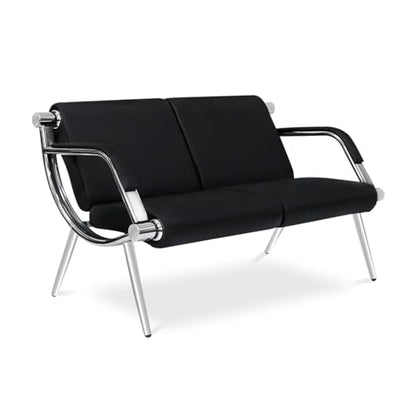 Kinsuite 2-Seat Office Reception Waiting Room Chairs - Guest & Reception Chairs for Salon Barber Bench Airport Bank Hall Visitor Guest Black PU Leather 2 Seat Sofa - size: 2-seat