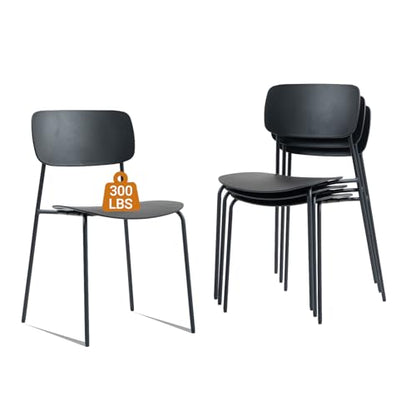 Sidanli Stackable Chairs Set of 4, Waiting Room Chairs with Metal Legs and Ergonomic Plastic Seat, Stacking Office Chairs for Conference Reception Church Banquet, Black - color: Black