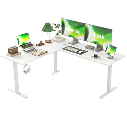 Agilestic 63 x 55 Inch L Shaped Electric Standing Desk, White - color: Pure White, size: 63x55 Inch