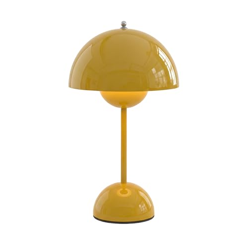Lucido NordGlow Table Lamp - Cordless Rechargeable Mushroom Dome Lamp, Dimmable Touch LED with Warm Ambient Glow, Modern Mid-Century Accent Light for Bedroom, Desk, Bar & Nightstand (Yellow) - color: Yellow