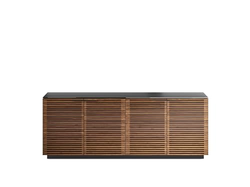 BDI Furniture Corridor Office 8109-79'' Credenza for Home or Office with 4 Doors, File Drawer, Storage Drawer, Adjustable Shelf, Satin-Etched Glass Top - Natural Walnut - color: Natural Walnut, Black, style: 4 Door