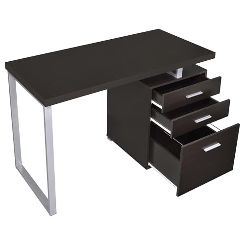 Coaster Home Furnishings Brennan Modern Contemporary Home Office 3-Drawer Writing Desk with Drawers Computer Desk Study Table File Cabinet Storage Silver Metal Frame Cappuccino Brown 800519 - color: Cappuccino