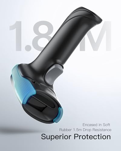 Inateck Wireless 2D Barcode Scanner Bluetooth, 1MP QR Code Reader with 2 2000mAh Batteries, 130ft Bluetooth Range, Plug and Play for Windows Mac Android iOS