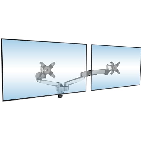 Mount-It! CLiX Dual Monitor Wall Mount, Gas Spring, Silver | TAA-compliant arms for 2 monitors 13-32" up to 19.8 lbs each, VESA 75/100, effortless height adjustable aluminum.