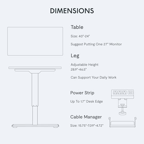 FLEXISPOT EN2 40"x24" Standing Desk with Power Strip Bundle, Black | One-Piece Desktop, Easy-Access Clamp Power Strip Bundle, Organized Cable Management, Modern Home Office Setup - color: Black Frame + Black Top, size: 40x24