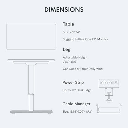 FLEXISPOT EN2 40"x24" Standing Desk with Power Strip Bundle, Black | One-Piece Desktop, Easy-Access Clamp Power Strip Bundle, Organized Cable Management, Modern Home Office Setup - color: Black Frame + Black Top, size: 40x24