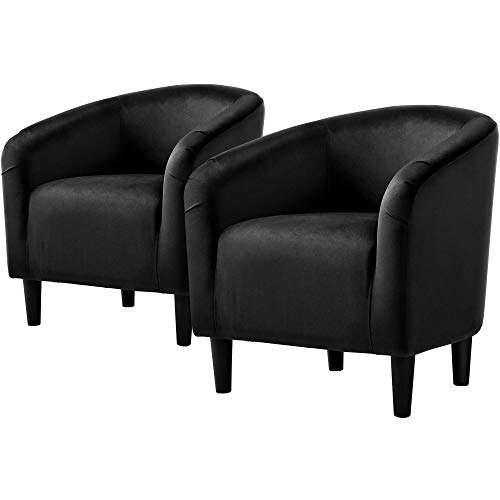 Topeakmart Compact Velvet Accent Chairs Set of 2 for Small Spaces, Black | Upholstered Furry Armchair, Compact Cozy Barrel Chairs with a Curved Silhouette for Small Spaces, Living Room Bedroom Corner - color: Black, style: Set of 2