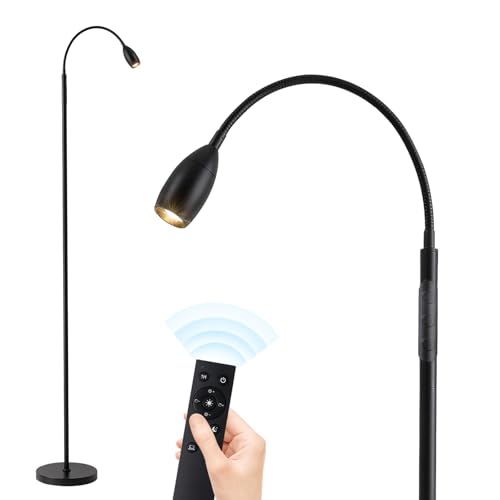 Reading Floor Lamp, Dimmable LED Floor Lamp with Remote, Standing Lamp with Flexible Gooseneck, Zoomable Spotlight, Reading Light, Task Crafting Tall Lamps for Living Room Office Bedroom